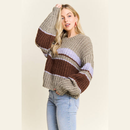 Horizontal Striped Crew Neck Sweater