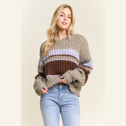 Horizontal Striped Crew Neck Sweater