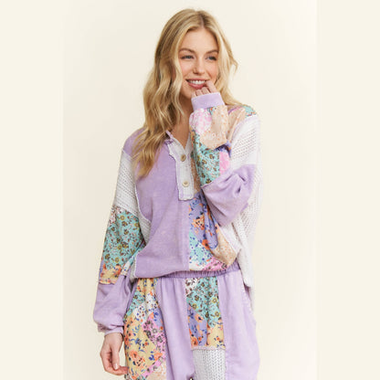 Mineral Washed Floral WaveKnit Jacquard Boho Top