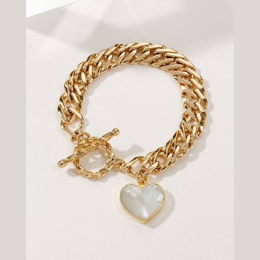 Heart of Gold Toggle Charm Bracelet - Mother of Pearl - The Feral Market