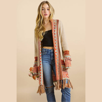 Fringe Hem Multicolor Cardigan