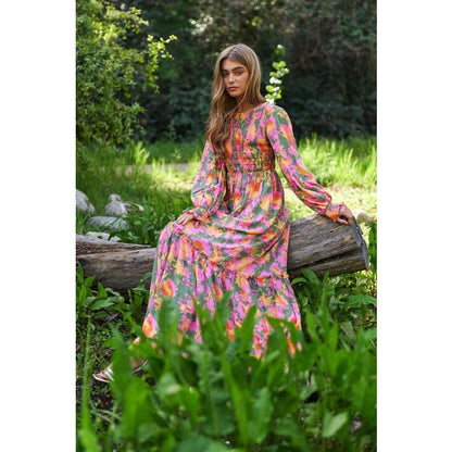 Chloe Smocked Bodice Long Balloon Sleeve Maxi Dress