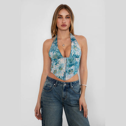ARIA Floral Tapestry Halter Corset Top