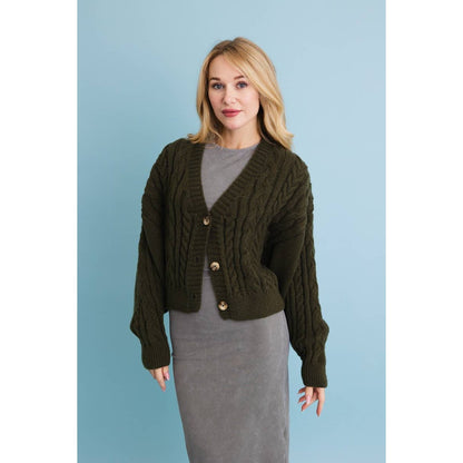 Chunky Cable Knit Button-Up Cropped Cardigan - The Feral Market