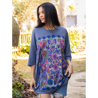 One Size Cotton Easy Tee - Twilight Folk Garden
