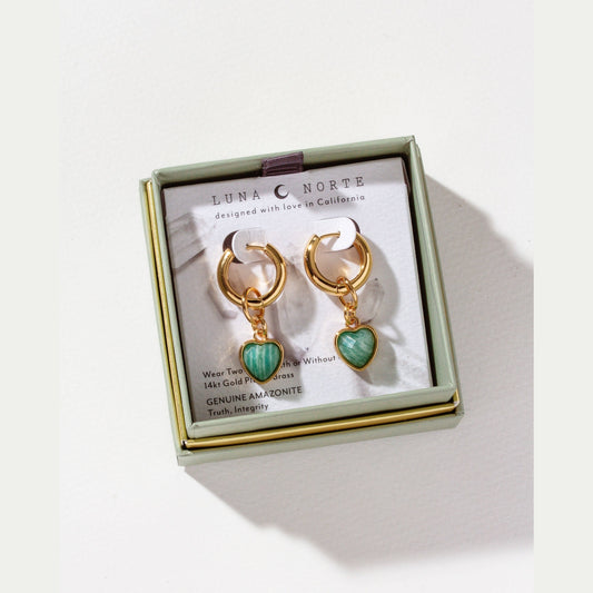 Heart's Accelerated Huggie Hoop Earring Gold - Amazonite