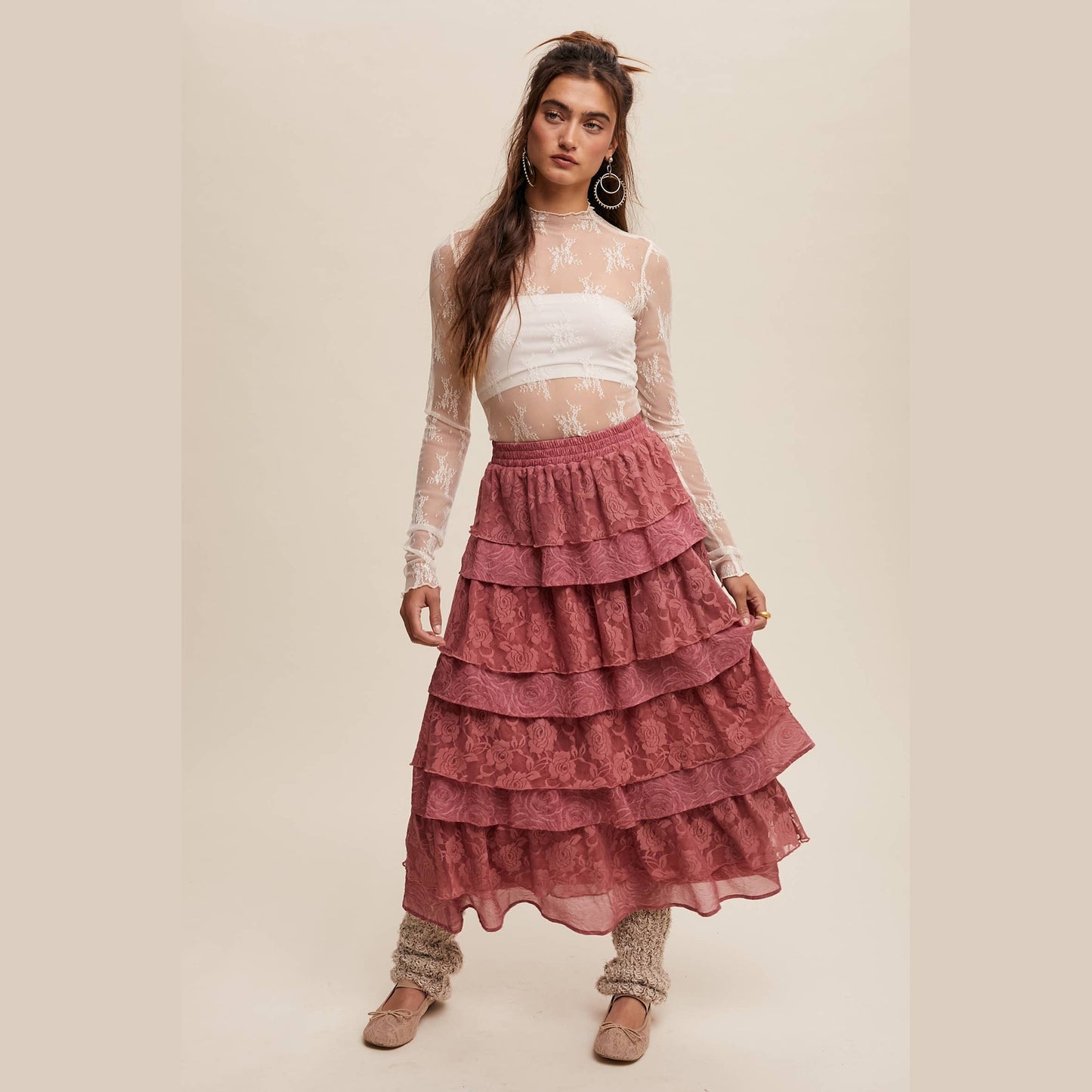 Lace Tiered Maxi Skirt