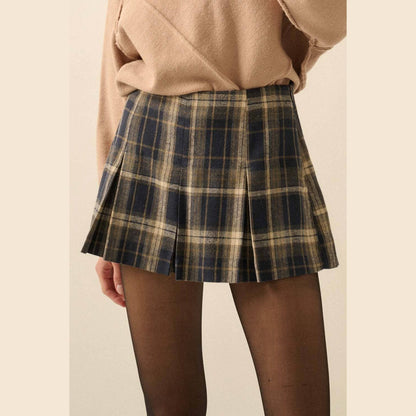 Plaid Flannel Pleated Mini Skort