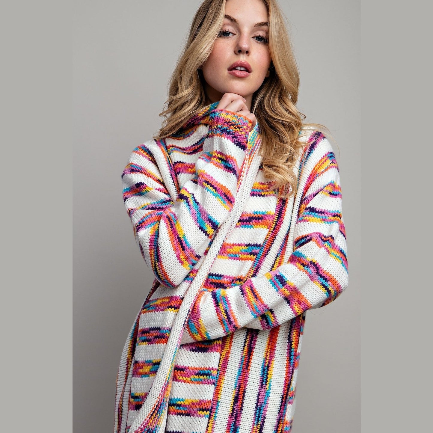 Lucy Rainbow Striped Fringe Cardigan