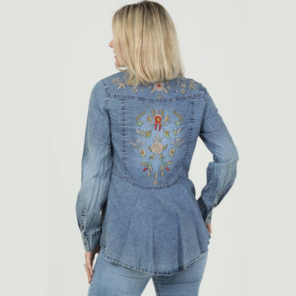 Floral Filagree Embroidered Denim Shirt - The Feral Market