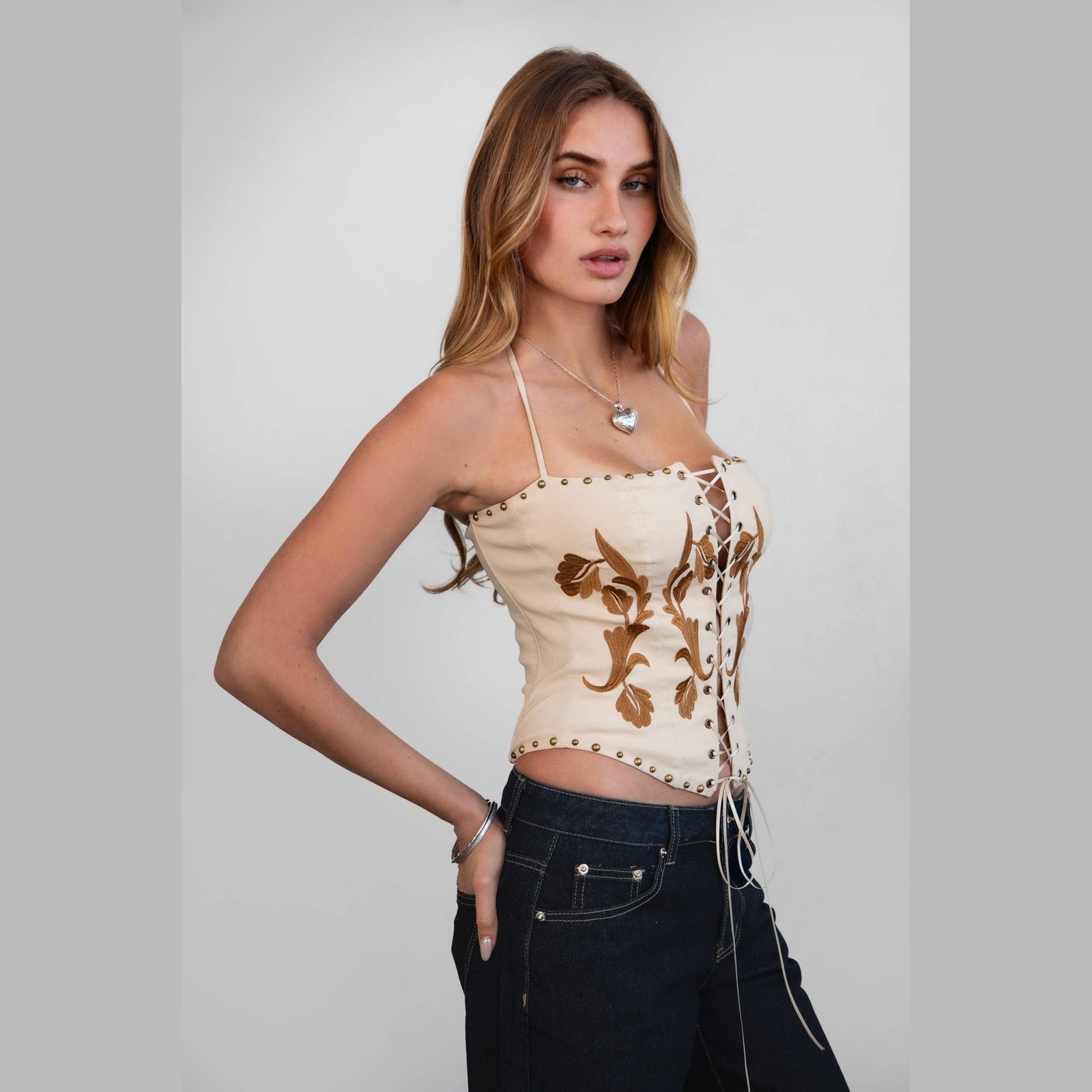 CLEMENTINE Stretch Embroidered Western Bustier Corset Top - The Feral Market