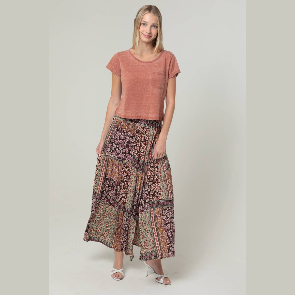 PRINTED MAXI SKIRT WITH SIDE SLIT - The Feral Market