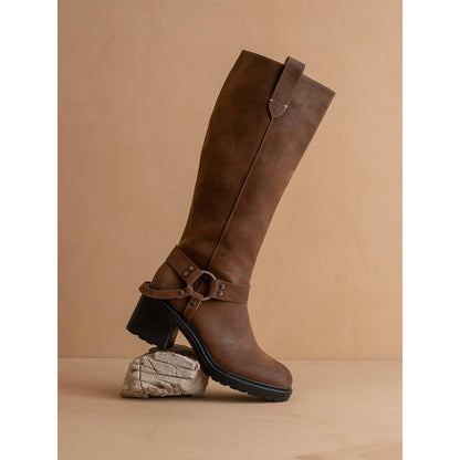 The Leanne | Coffee Moto Knee High Boot