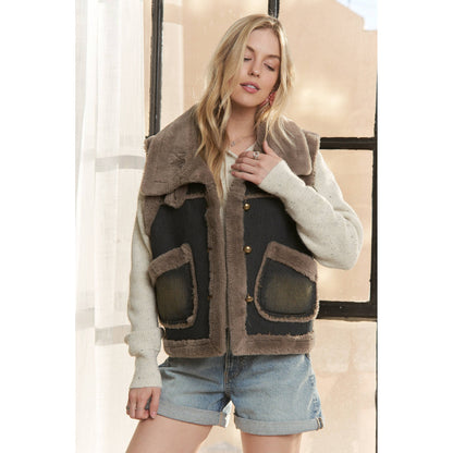 Knit Henly Denim Faux Fur Vest
