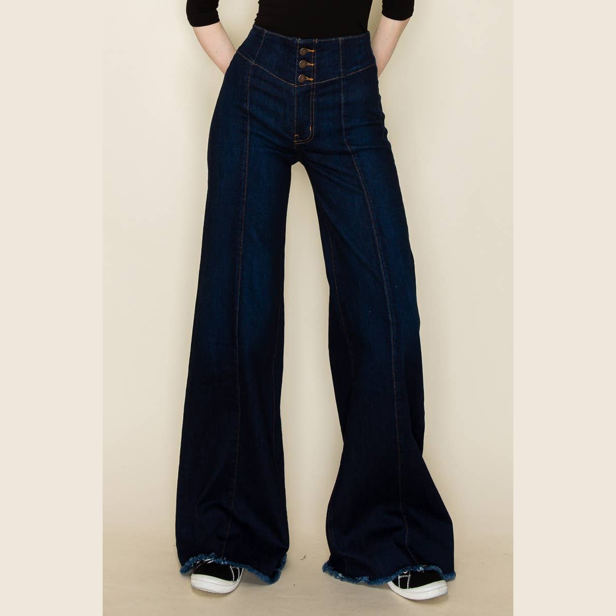 Lobelia Front Seam Wide Leg Denim Jeans in Dark Wash
