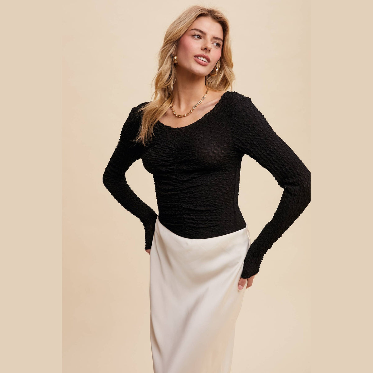 Textured Stretch Long-Sleeve Layering Top - The Feral Market