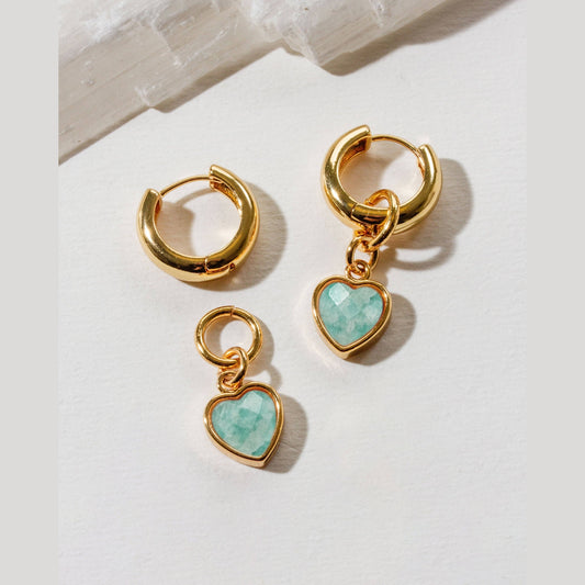 Heart's Accelerated Huggie Hoop Earring Gold - Amazonite