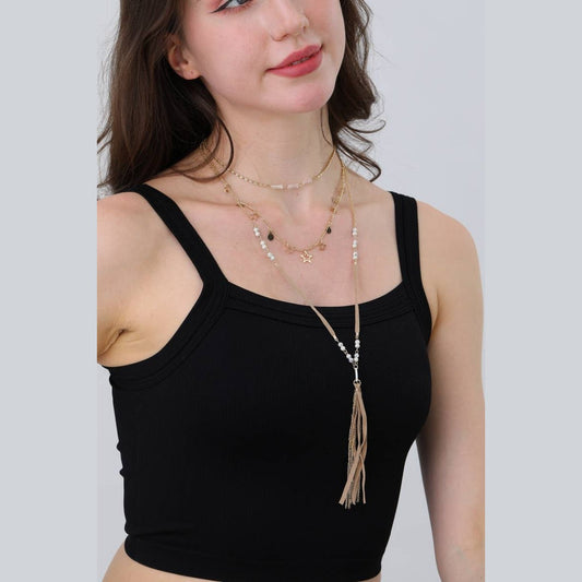 Starlit Harmony Layered Tassel Necklace