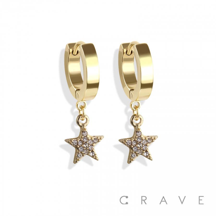 SS EARRINGS WITH ALLOY CZ PAVED STAR DANGLE