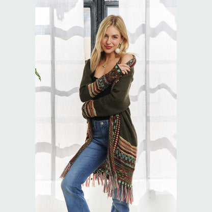 Fringe Hem Multicolor Cardigan
