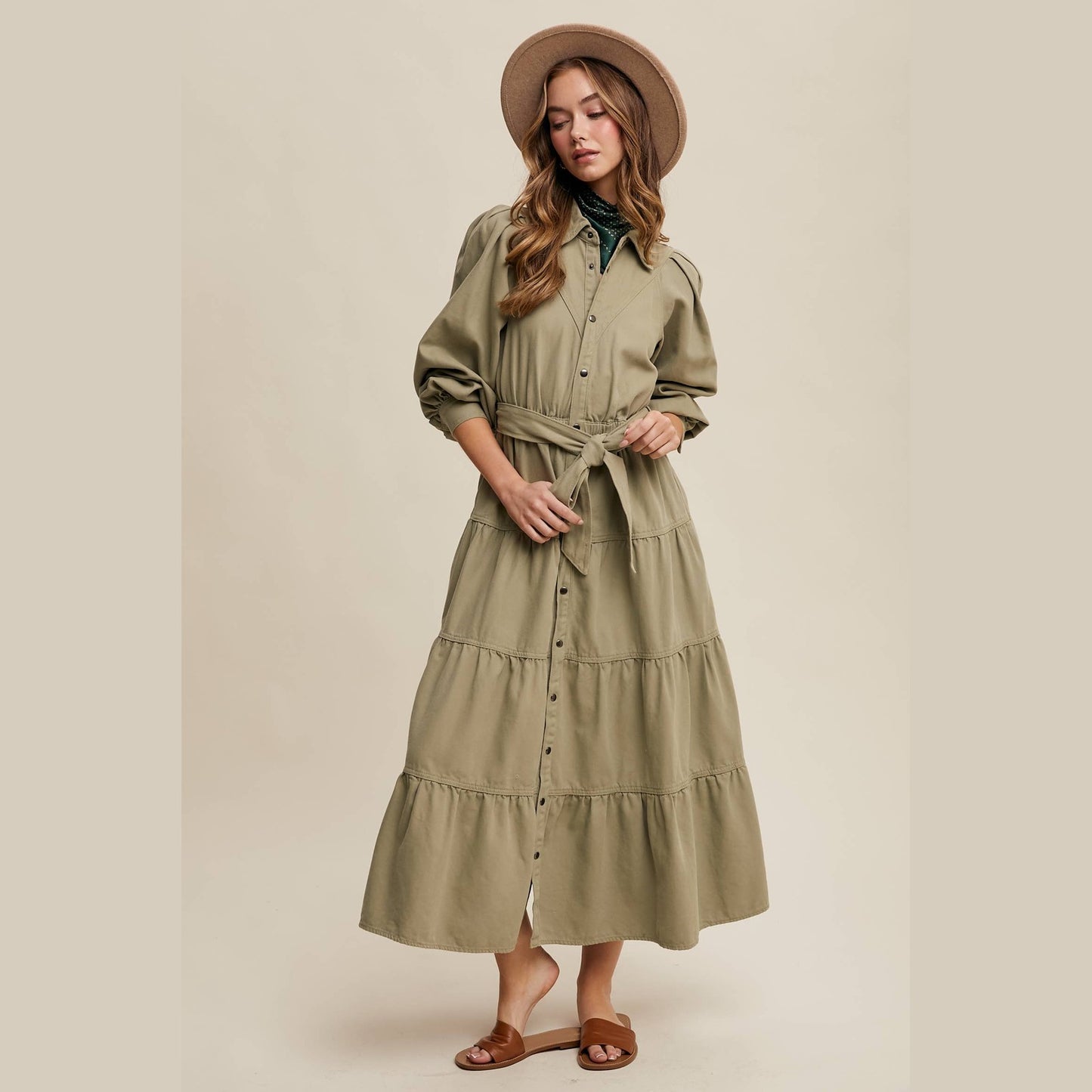 Utility Tiered Denim Midi Dress