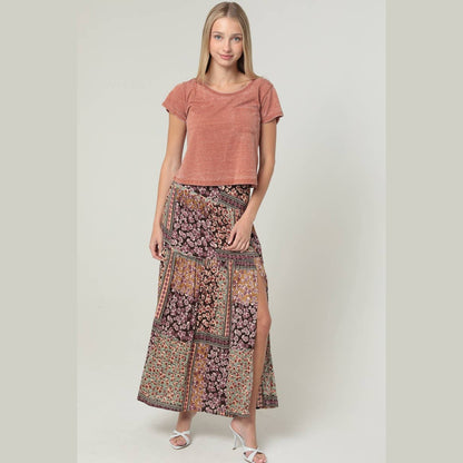 PRINTED MAXI SKIRT WITH SIDE SLIT - The Feral Market