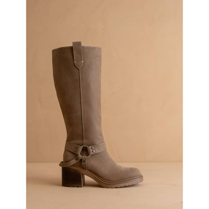 The Leanne | Dark Taupe Moto Knee High Boot