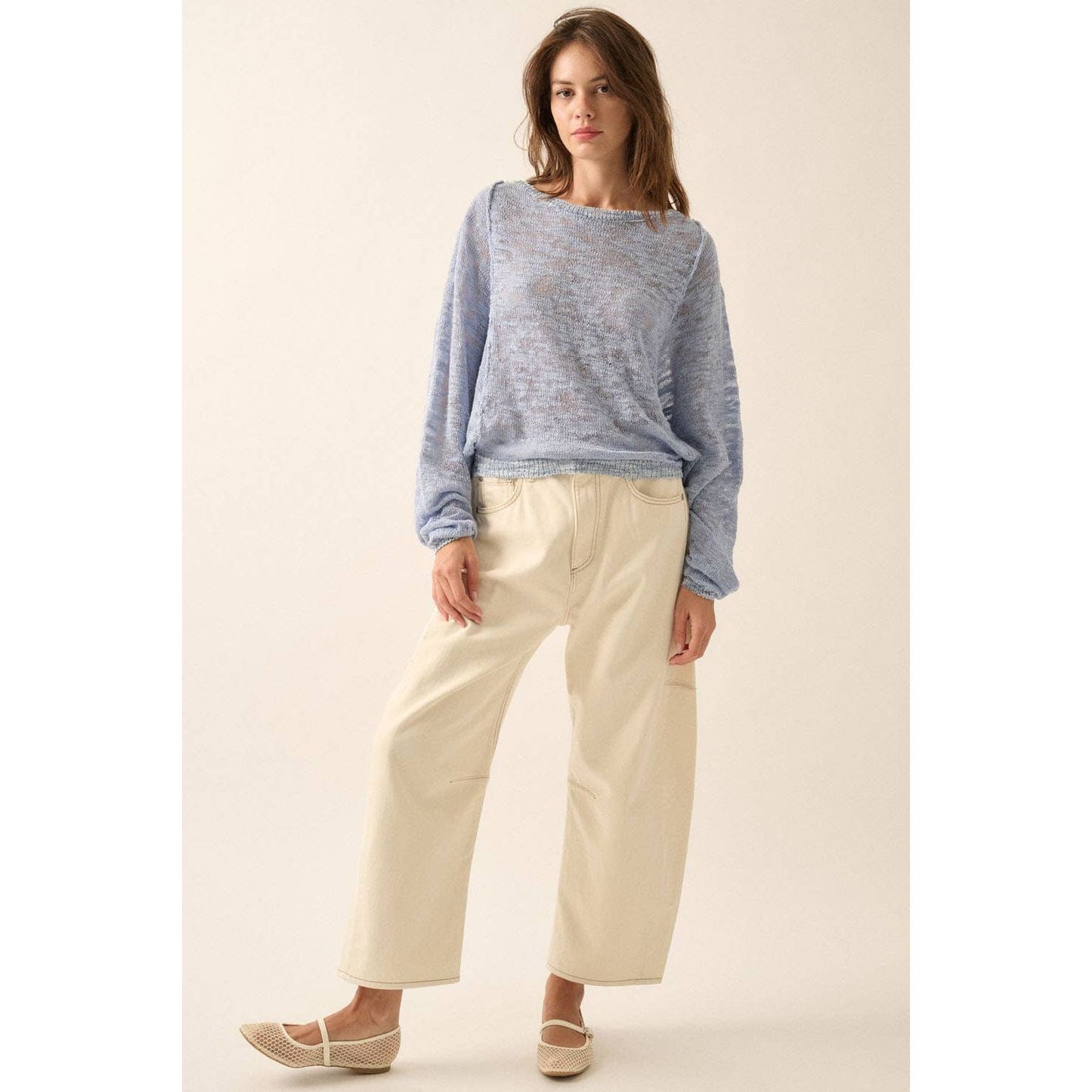Burnout Knit Dolman-Sleeve Sweater