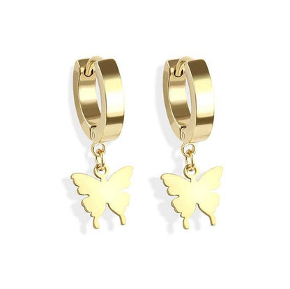 STAINLESS STEEL HUGGIE/HOOP EARRINGS W/BUTTERFLY