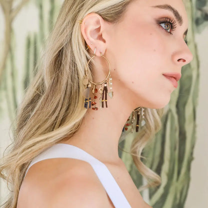 Carnelian & Jade Feather Fringe Hoop Earring