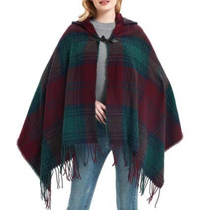 Plaid Hooded Poncho