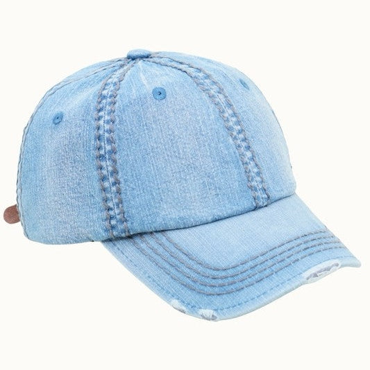 Distressed Denim Baseball Cap