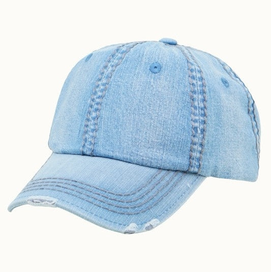 Distressed Denim Baseball Cap