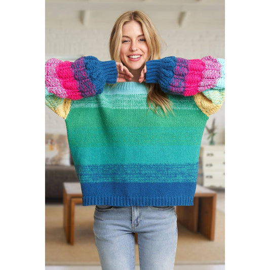 Rainbow Puff Sleeve Sweater
