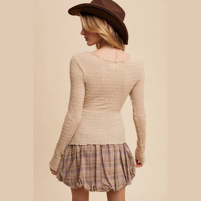 Textured Stretch Long-Sleeve Layering Top - The Feral Market