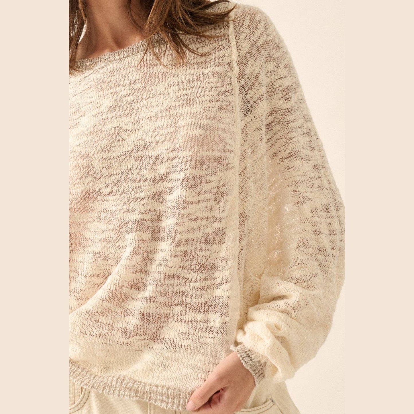 Burnout Knit Dolman-Sleeve Sweater