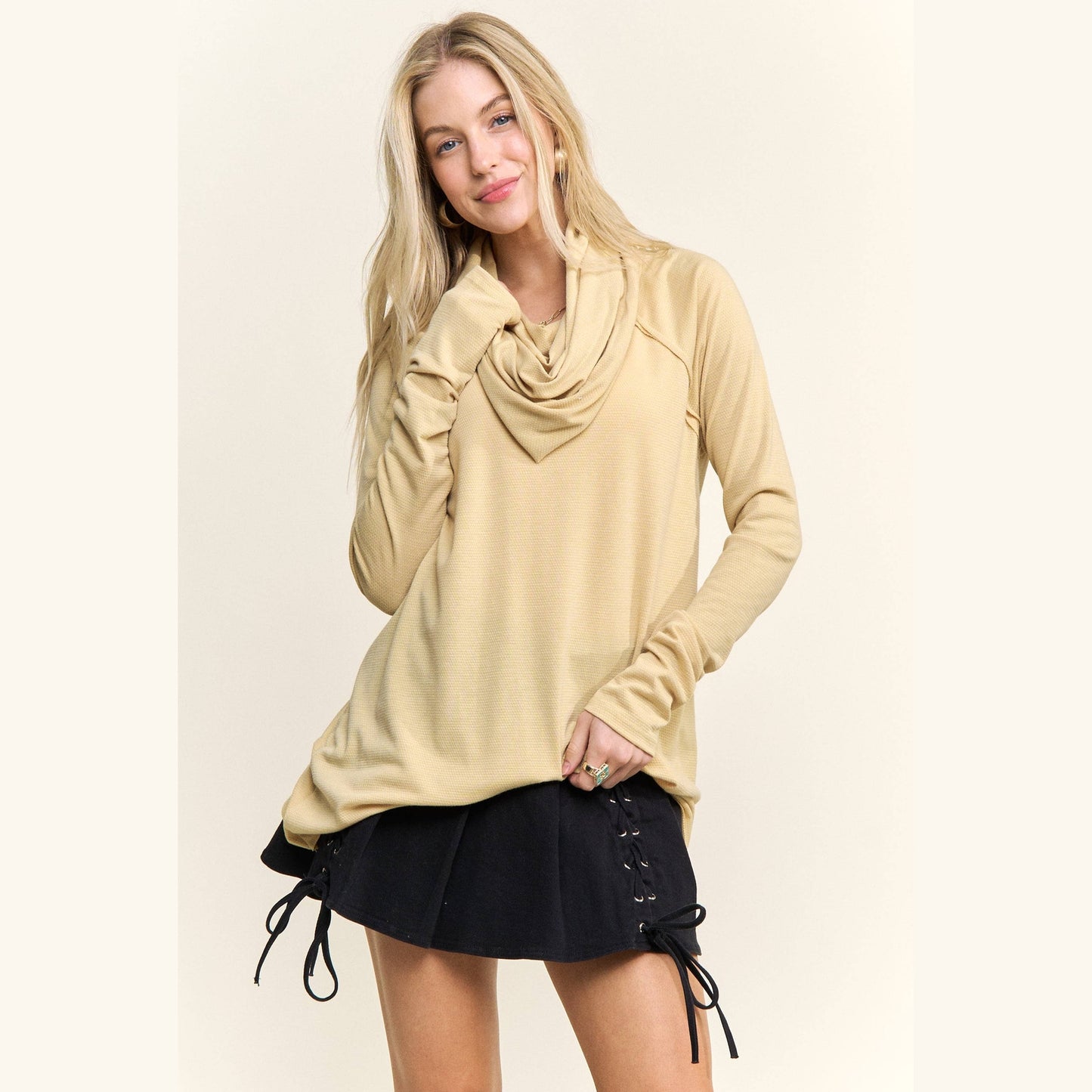 Raglan Sleeve Cowl Neck Top