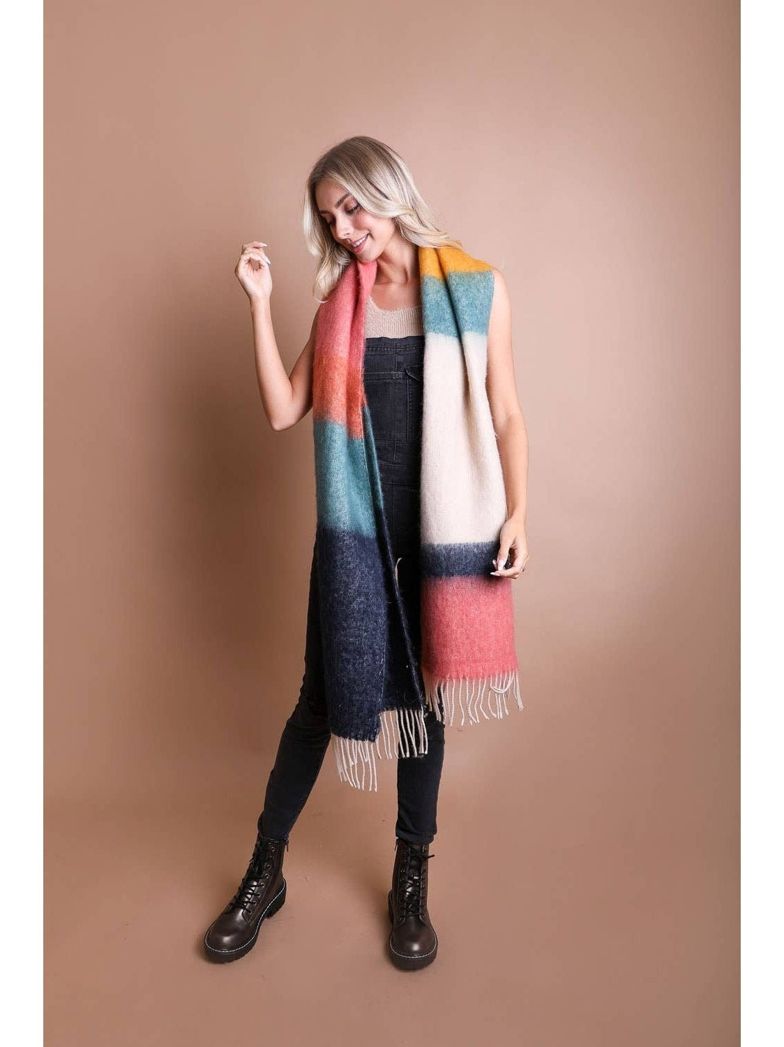 Color Block Soft Faux Mohair Scarf