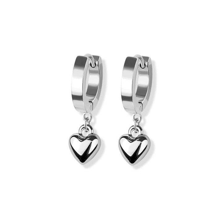 STAINLESS STEEL HUGGIE/HOOP EARRINGS WITH HEART