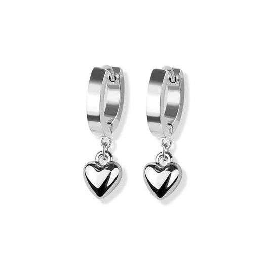 STAINLESS STEEL HUGGIE/HOOP EARRINGS WITH HEART