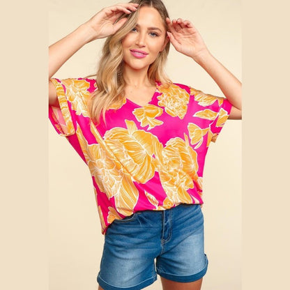 Tropical Floral Dolman Top