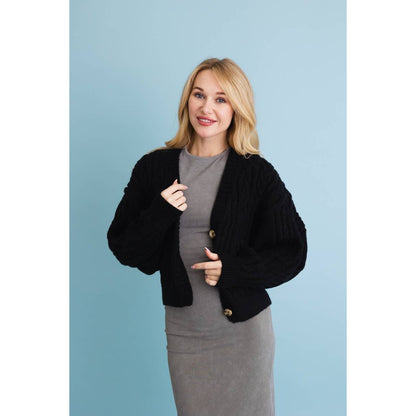 Chunky Cable Knit Button-Up Cropped Cardigan - The Feral Market