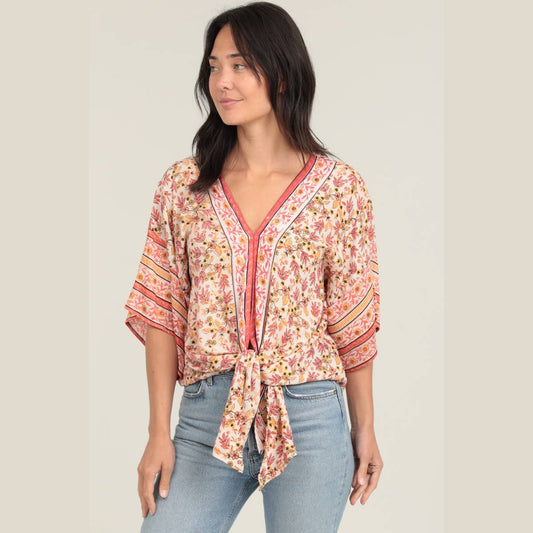 Bright Peachy Flowers Flowy Kimono Top