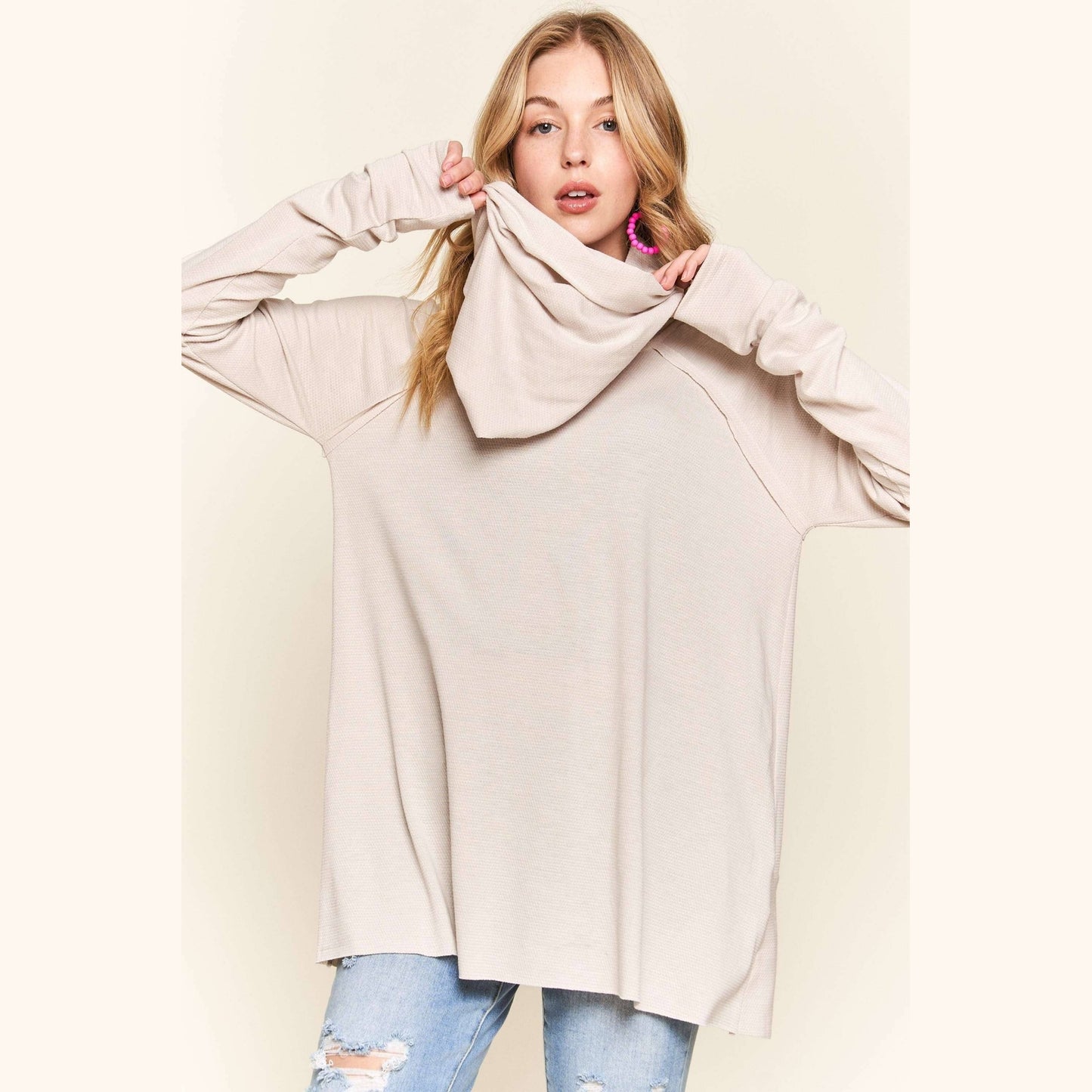 Raglan Sleeve Cowl Neck Top