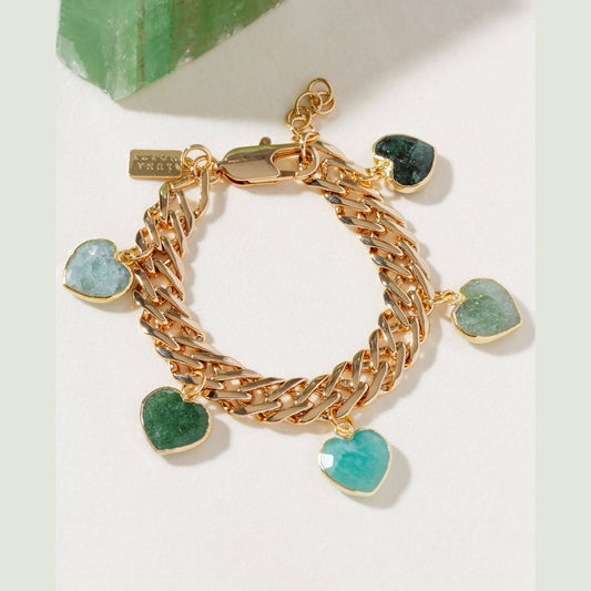 Lover's Spectrum Gemstone Heart Charm Bracelet - Green with Envy