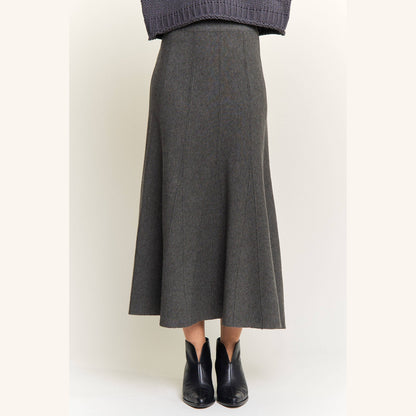 Ribbed Knit Pleated Midi Skirt