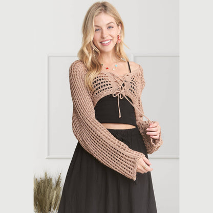 Front Lace Up Crochet Bolero