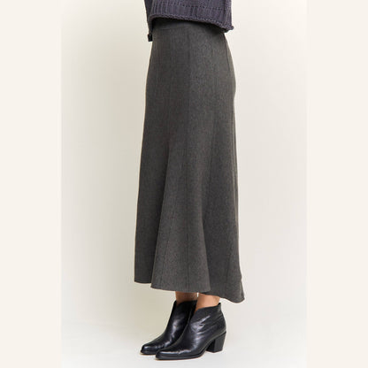 Ribbed Knit Pleated Midi Skirt