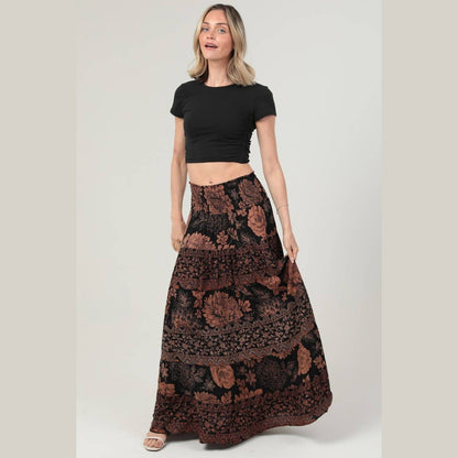SMOCKED WAISTBAND TIERED A LINE MAXI SKIRT - The Feral Market