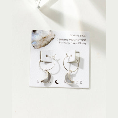 Sterling Silver Eclipse Hoop Earring- Moonstone